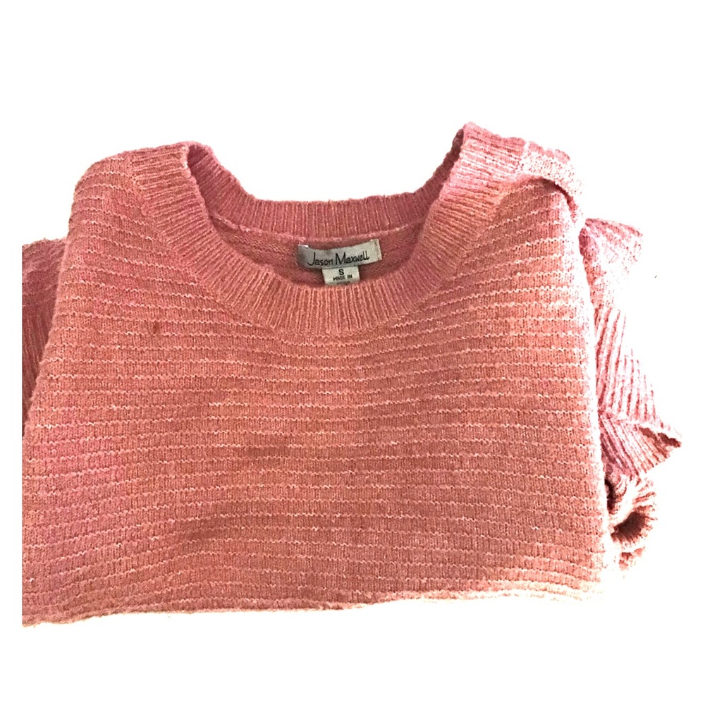 Pink fuzzy stripped pull over sweater
